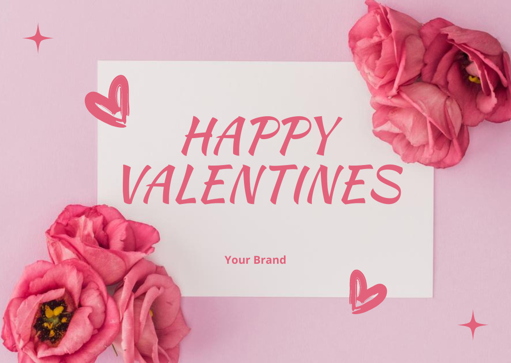 Happy Valentine's Day Greetings with Beautiful Pink Greetings Card Tasarım Şablonu