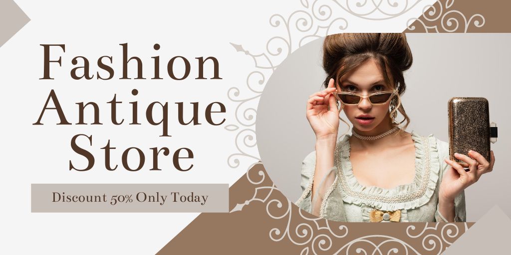 Exquisite Attire In Antique Store With Discounts Twitter Design Template