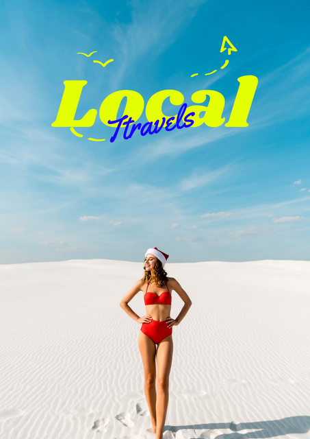 Local Travels Inspiration with Young Woman on Ocean Coast Poster Design Template
