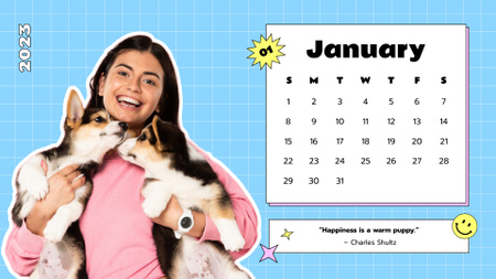 Mulher com cachorrinhos fofos Calendar Modelo de Design