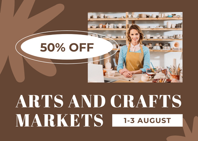Arts And Crafts Markets In Summer With Discount Card Πρότυπο σχεδίασης