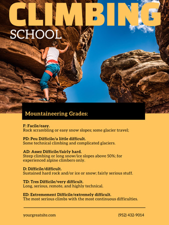 Climbing School Ad with Climber Poster US Design Template