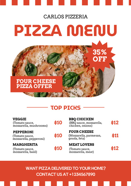 Discounted Four Cheese Pizza Offer Menu tervezősablon