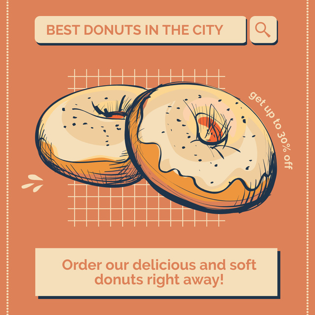 Best Discount for Donuts with Sketch Illustration Instagram tervezősablon