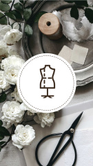 Tailor and Handmade equipment icons on flowers