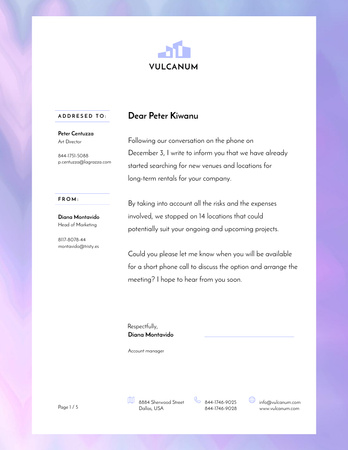 Real Estate Company Official Response on Purple Letterhead 8.5x11in Design Template
