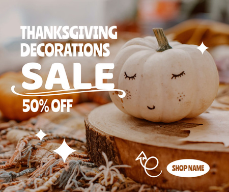 Thanksgiving Decorations Sale Offer with Pumpkin Facebook tervezősablon