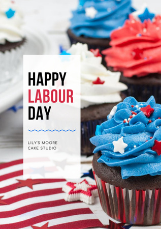 Labor Day Celebration Alert with Cupcakes Postcard A5 Vertical Design Template