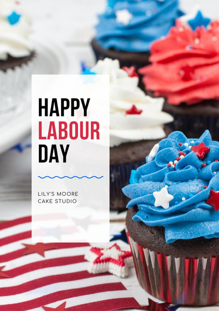 Designvorlage Labor Day Celebration Alert with Cupcakes für Postcard A5 Vertical