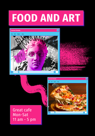 Template di design Psychedelic Ad of Art Cafe on Black and Purple Poster 28x40in