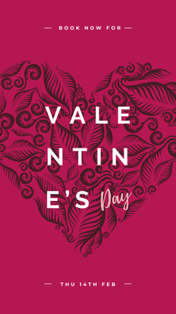 Decorative Valentine's Heart illustration with leaves Instagram Story – шаблон для дизайна