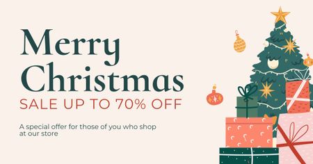 Template di design Offerta di vendita illustrata di buon Natale Facebook AD