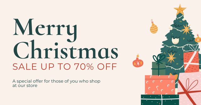 Merry Christmas Illustrated Sale Offer Facebook AD Design Template
