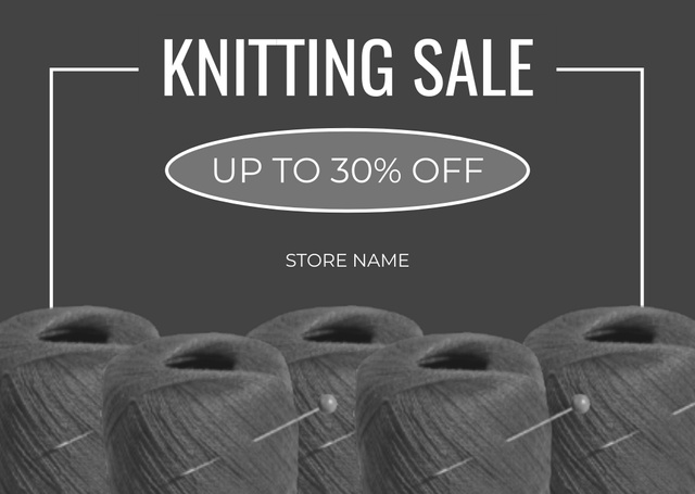 Ontwerpsjabloon van Card van Knitting Skeins Of Yarn And Needles With Discount