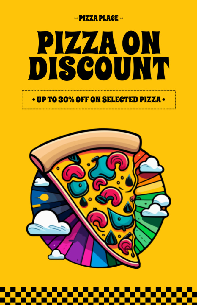 Pizza Slice Discount Announcement on Yellow Recipe Card Design Template