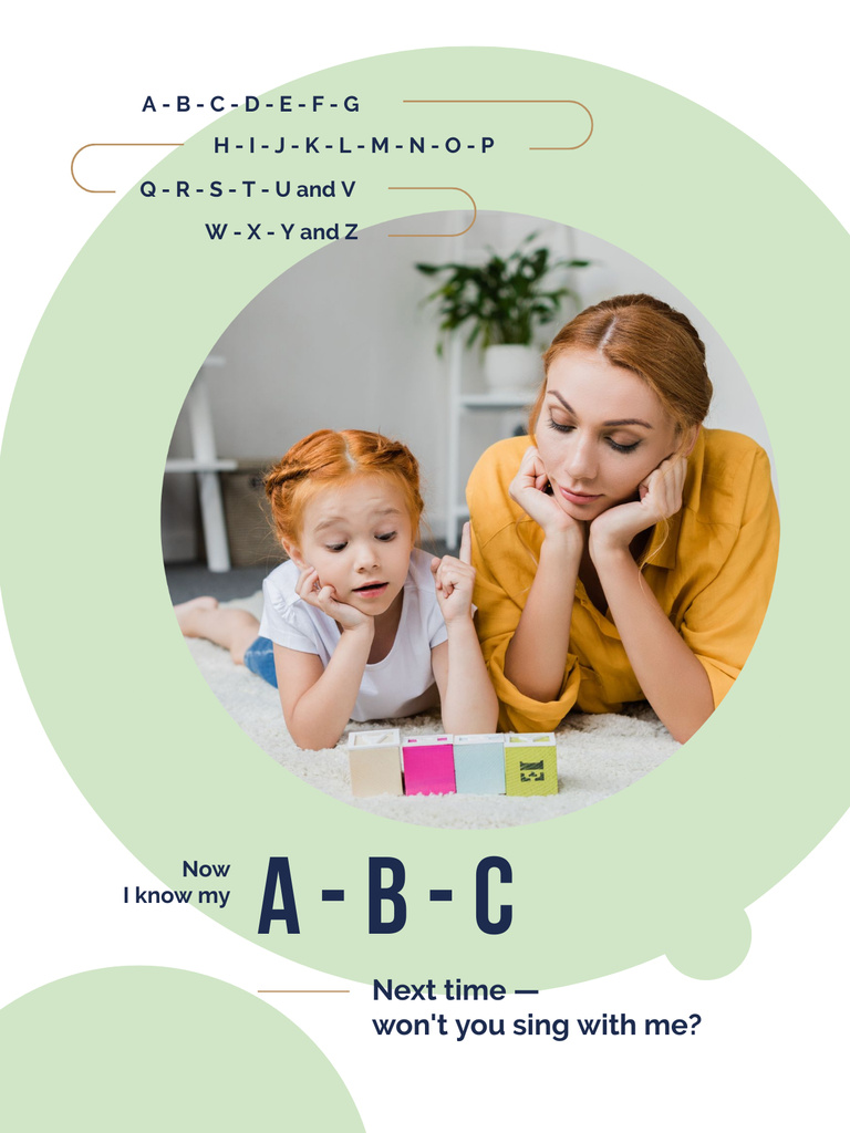 Mother Teaching Her Daughter Poster US Design Template