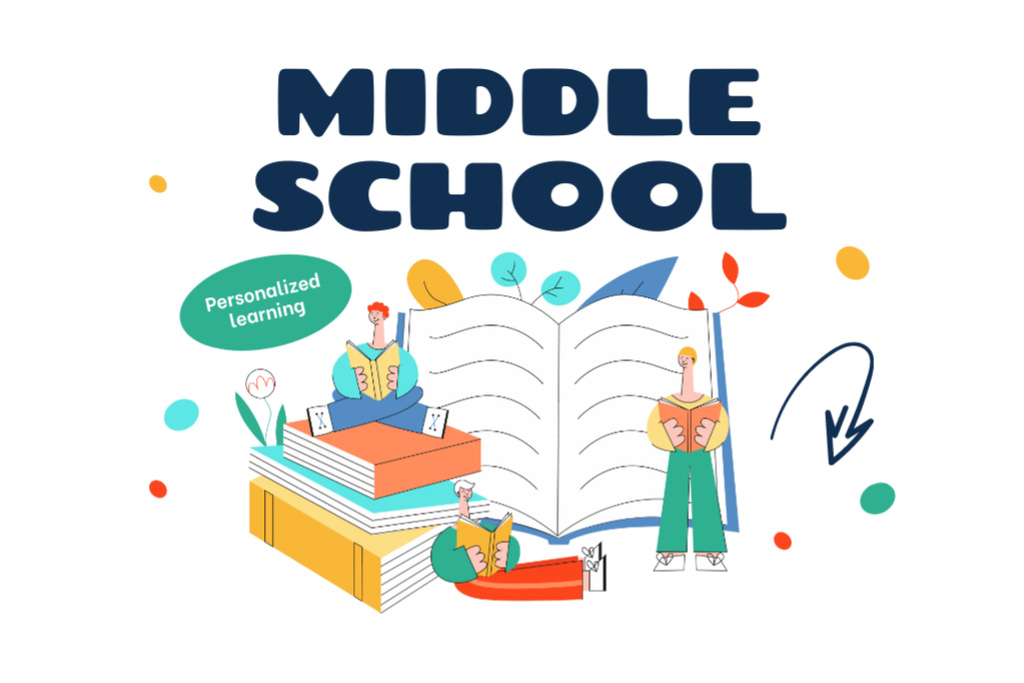 Designvorlage Middle School Ad With Offer of Personalized Learning für Postcard 4x6in
