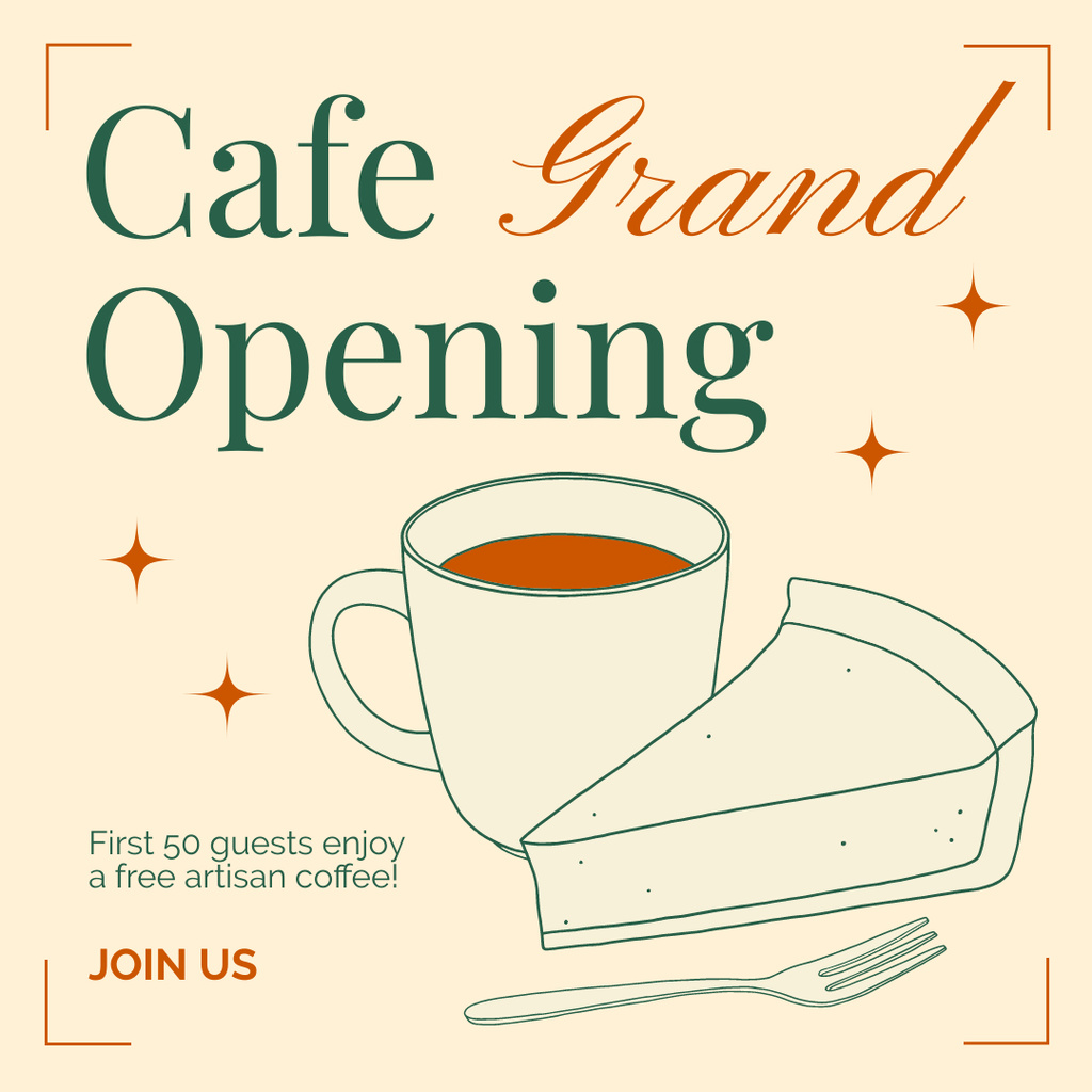 Grand Opening of Cafe with Drinks and Desserts Instagram Tasarım Şablonu