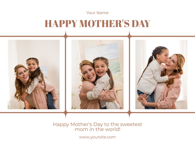 Collage of Happy Mom and Daughter Thank You Card 5.5x4in Horizontal Modelo de Design