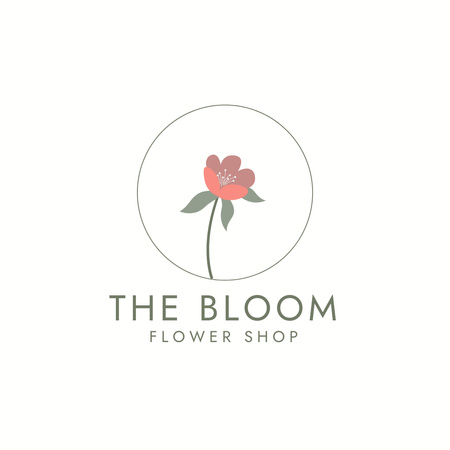 Flower Shop's Round Emblem Logo 1080x1080pxデザインテンプレート