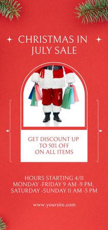 July Christmas Sale Announcement with Santa holding Gifts Flyer DIN Large Modelo de Design