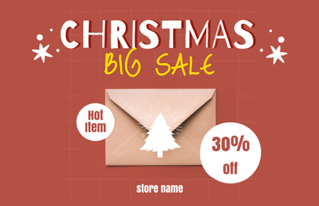 Plantilla de diseño de Oferta de venta caliente navideña con sobre de papel Thank You Card 5.5x8.5in 