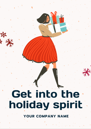  Young Girl Carrying Christmas Gifts Flyer A4 Design Template