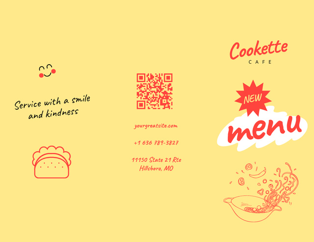 Food Menu Announcement on Yellow Menu 11x8.5in Tri-Fold tervezősablon