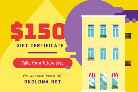 Hotel Offer with Simple Building Facade Gift Certificate Design Template