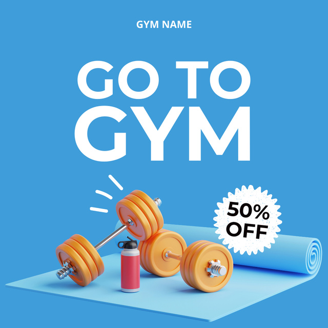 Gym Promotion with Orange Dumbbells And Discounts Instagramデザインテンプレート