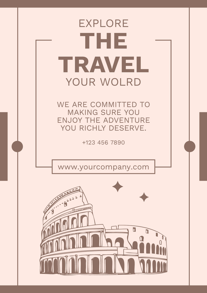 Travel Around The World Offer with Sketch of Colosseum Poster Πρότυπο σχεδίασης