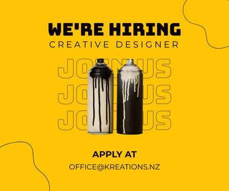 Creative Designer Vacancy Announcement with Bottles of Paints Facebookデザインテンプレート