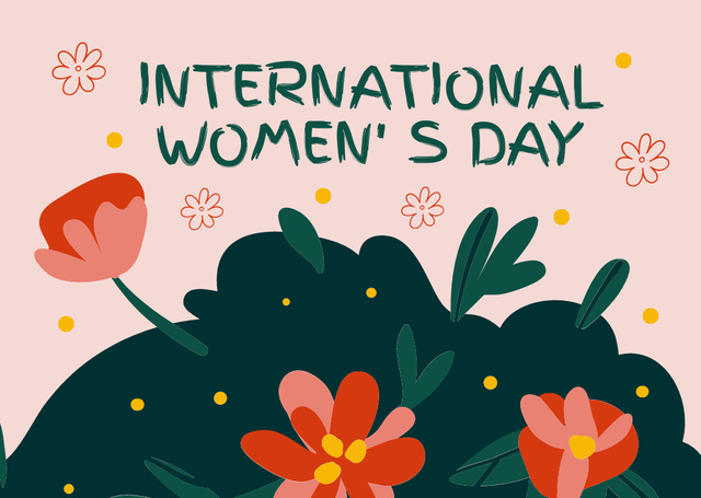 Ontwerpsjabloon van Postcard van International Women's Day Greeting with Beautiful Red Flowers