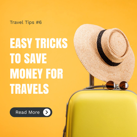 Platilla de diseño Money Saving Travel Tips with Yellow Suitcase Instagram