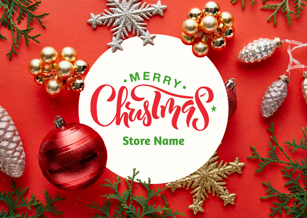 Ontwerpsjabloon van Postcard van Christmas Cheers with Bright Tree Decorations
