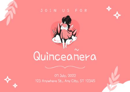 Celebration Invitation Quinceañera with Girl Postcardデザインテンプレート