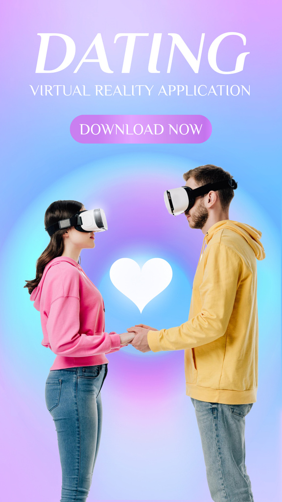 Designvorlage Couple in VR Glasses for Dating App Promotion für Instagram Story