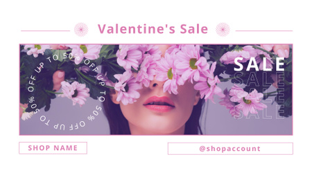 Valentine's Day Sale with Beautiful Woman with Flowers FB event cover Design Template