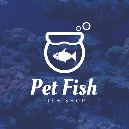 Pet Shop Ad with Fish in Aquarium Logo Design Template