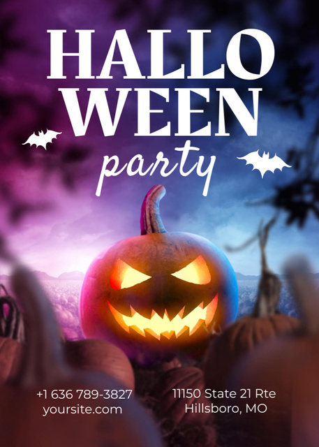Halloween Party Announcement with Scary Pumpkin Invitationデザインテンプレート