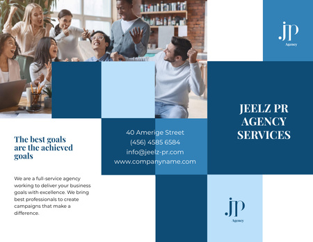 Szablon projektu Pomyślny zespół agencji biznesowej w kolorze niebieskim Brochure 8.5x11in Z-fold