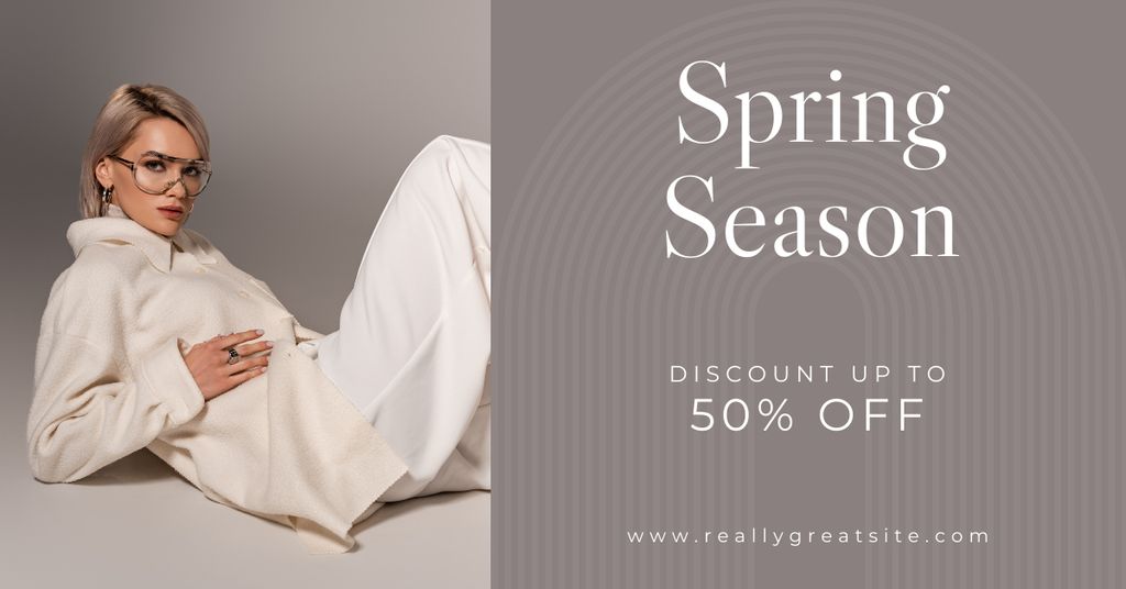 Template di design Spring Sale Offer with Beautiful Stylish Blonde Woman Facebook AD