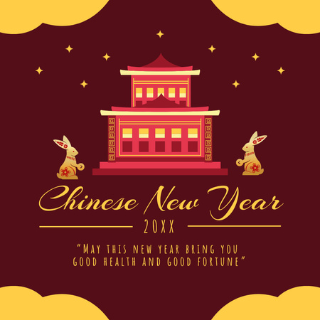 Happy Chinese New Year Greetings with Rabbits Animated Post Design Template