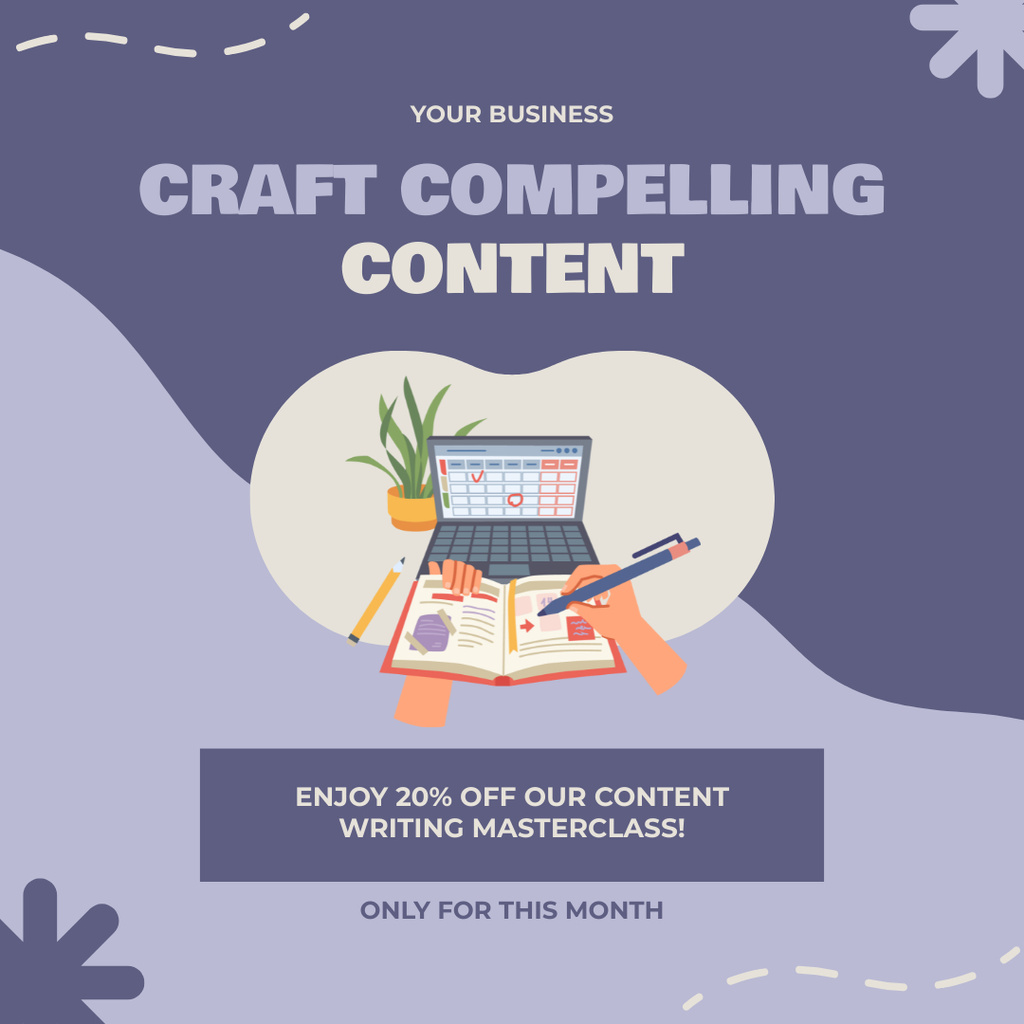 Compelling Content Writing Masterclass With Discounts Offer Instagram AD Šablona návrhu