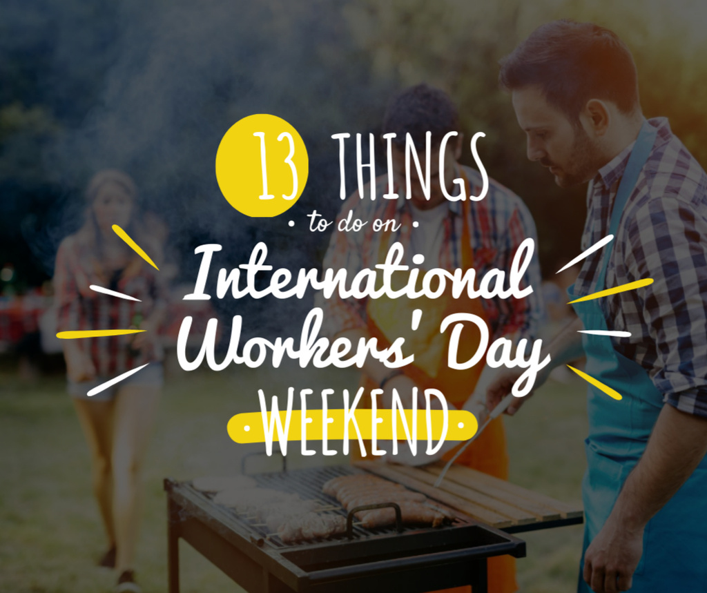 Friends celebrating International Workers Day Facebook Design Template