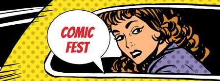 Comic Fest Announcement with Woman in Taxi Facebook cover Design Template
