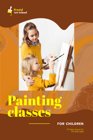 Template di design Art Classes Ad with Children Painting by Easel Pinterest