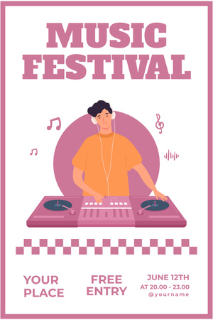 Outstanding Music DJ Festival With Vinyl Records Announce Pinterest Design Template