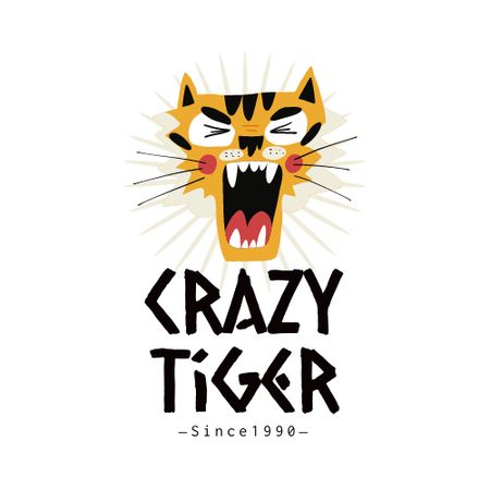 Crazy Tiger Emblem Logo Design Template