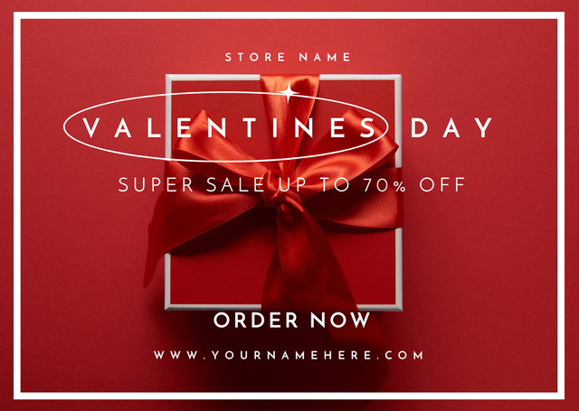 Ontwerpsjabloon van Card van Valentine's Day Super Discount Announcement in Red
